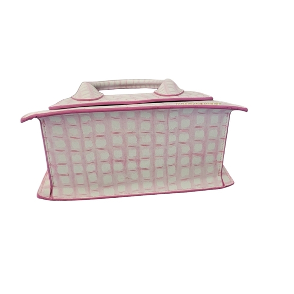 Jacquemus inspired small, smooth leather handbag pink/white check print. - Picture 4 of 7